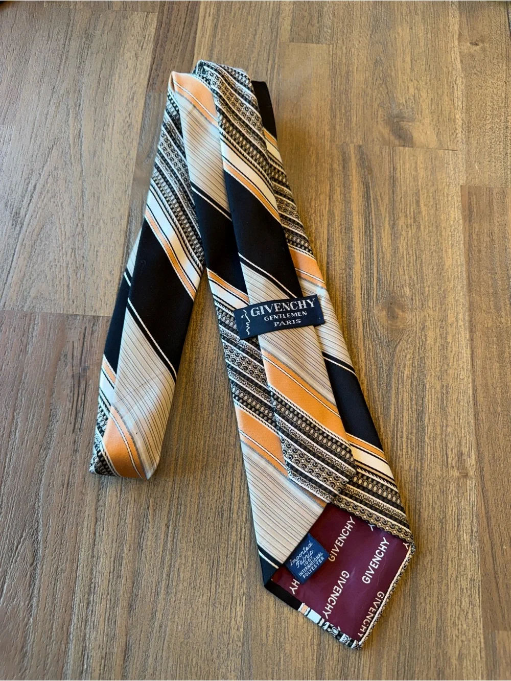 Givenchy Gentlemen Paris Vintage Wide Stripe Necktie Black Gold Cream 3.75”